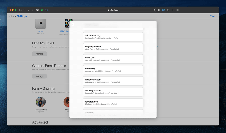 Hide My Email Pref Pane